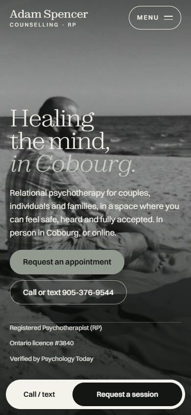 Adam Spencer Counselling homepage on a phone